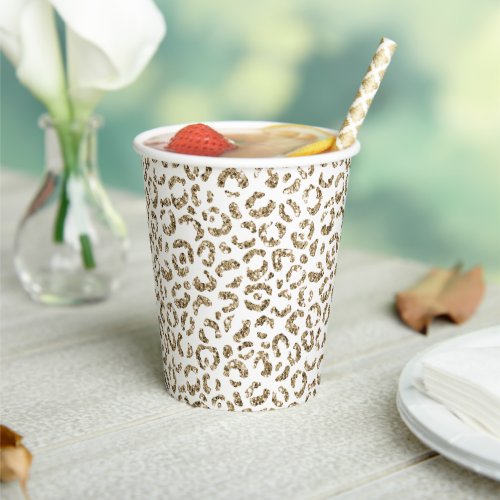 Glitter Antique Gold Leopard Print    Paper Cups