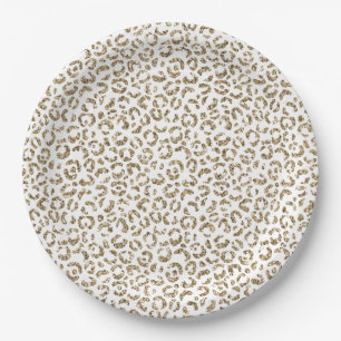 Glitter Antique Gold Leopard Print      Paper Plates