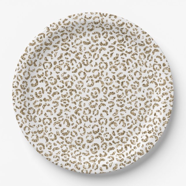 Glitter Antique Gold Leopard Print      Paper Plates (Front)
