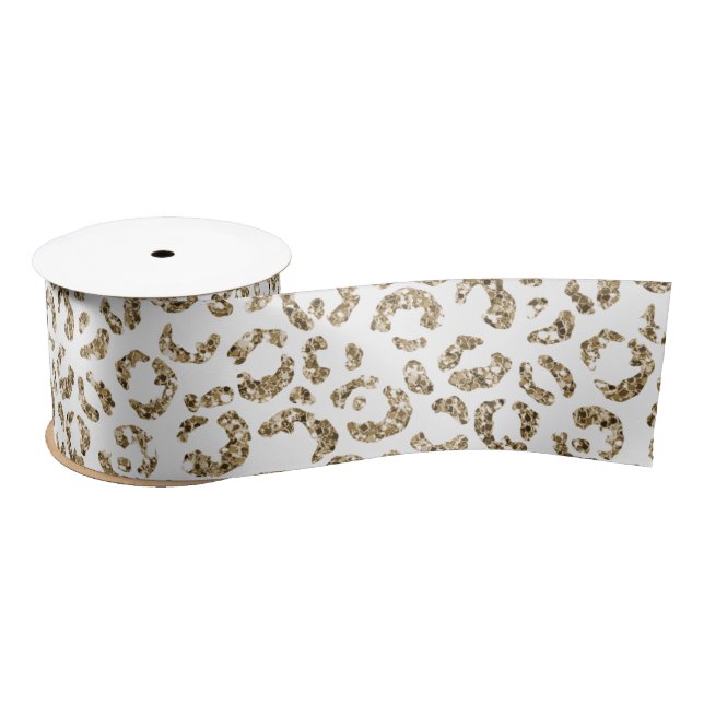 Glitter Antique Gold Leopard Print         Satin Ribbon (Spool)