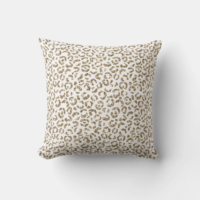Glitter Antique Gold Leopard Print         Throw Pillow (Front)