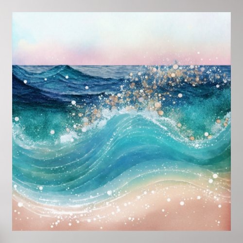  Glitter AP60 Coastal Sea Ocean Wave Sand Beach Poster