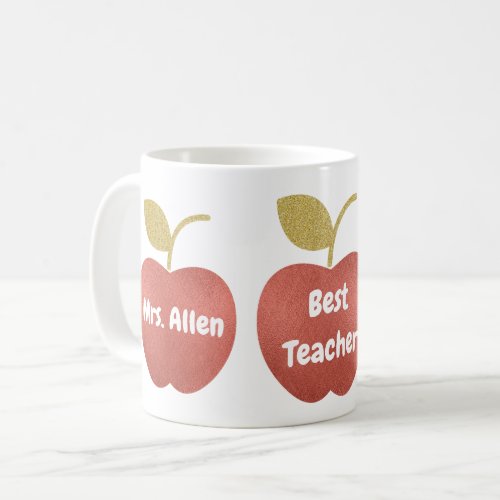 Glitter Apple Best Teacher Monogram Coffee Mug