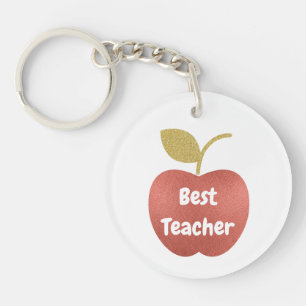 Glitter Apple Best Teacher Monogram Keychain