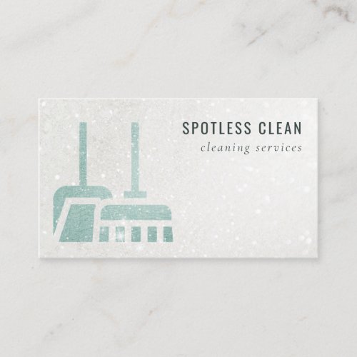 Glitter Aqua Blue Teal Broom Cleaning Service Business Card