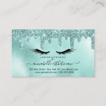 Glitter Aqua Eyelash Extension Appointment Business Card by MG_BusinessCards at Zazzle