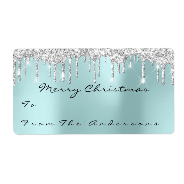 Glitter Aqua Silver Gray Holidays Christmas Season Label (Front)