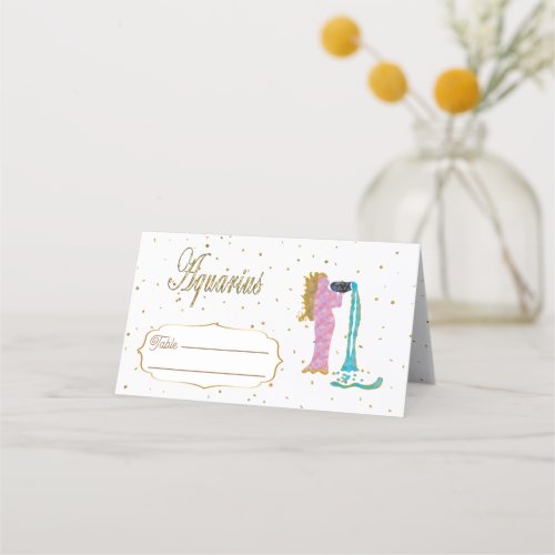 Glitter Aquarius Gold Confetti Birthday Place Card