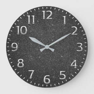 Glitter Arabic Number Metal Wine Gray Silver Graph Large Clock