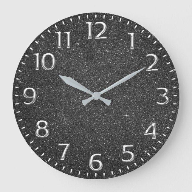 Glitter Arabic Number Metal Wine Gray Silver Graph Large Clock (Front)