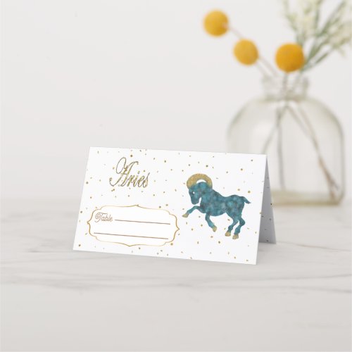 Glitter Aries Gold Confetti Birthday Place Card