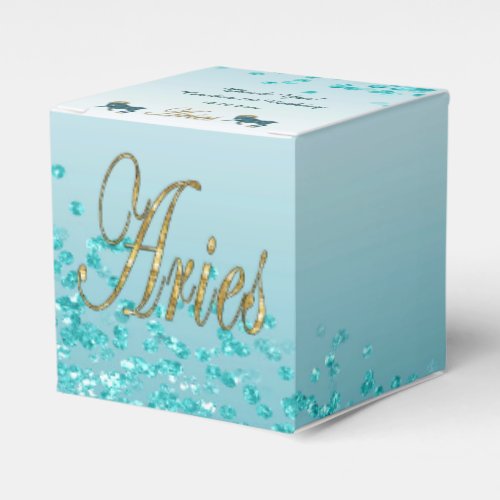Glitter Aries  Teal Blue Glitter Birthday Favor Boxes