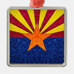Glitter Arizona flag square holiday ornament