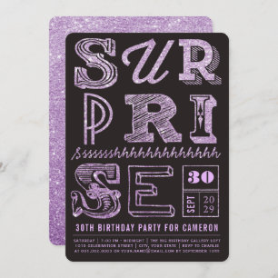 Glitter Art Deco Surprise Party Birthday Invite