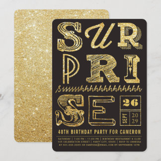 Glitter Art Deco Surprise Party Birthday Invite