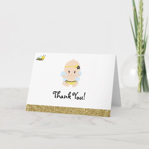 *~* Glitter Baby Bee Girl Baby Shower Thank You Card