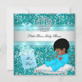 Glitter Baby Shower Boy Teal Little Prince Crown Invitation (Front)