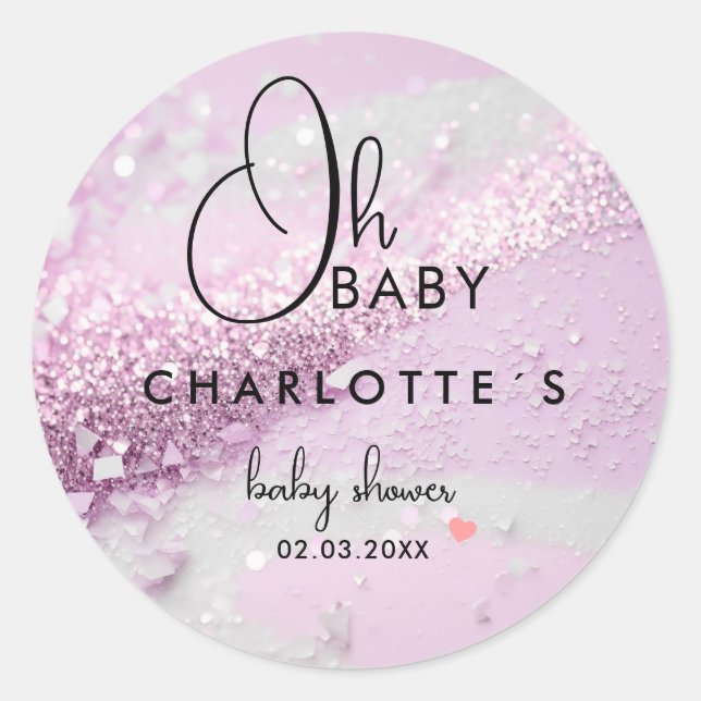Glitter Baby Shower Classic Round Sticker (Front)
