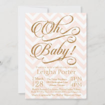 Glitter Baby Shower Invitation Blush Pink Chevron