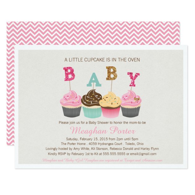 Glitter Baby Shower Invitation - Cupcakes, Glitz