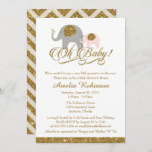 Glitter Baby Shower Invitation, Elephant Peanut Invitation (Front/Back)