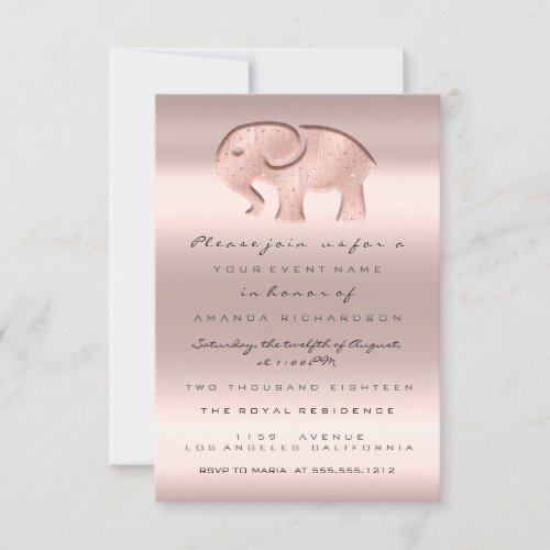 Glitter Baby Shower Rose Blush Elephant Girl Boy Invitation