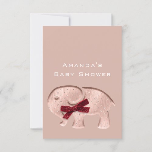 Glitter Baby Shower Rose Modern Elephant Red Invitation
