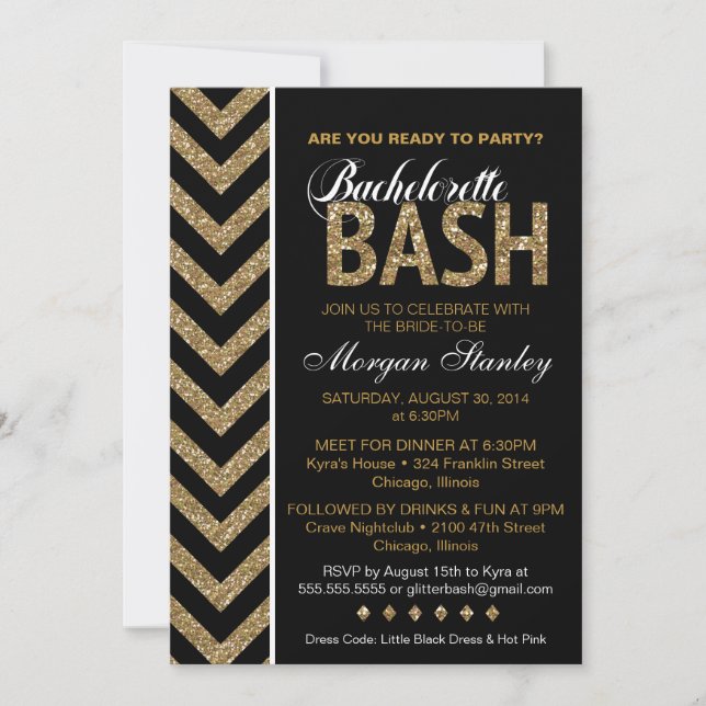 Glitter Bachelorette Bash Party Invitation (Front)