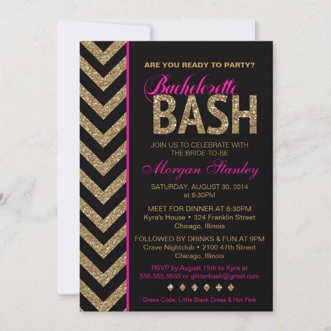 Glitter Bachelorette Bash Party Invitation Pink (Front)
