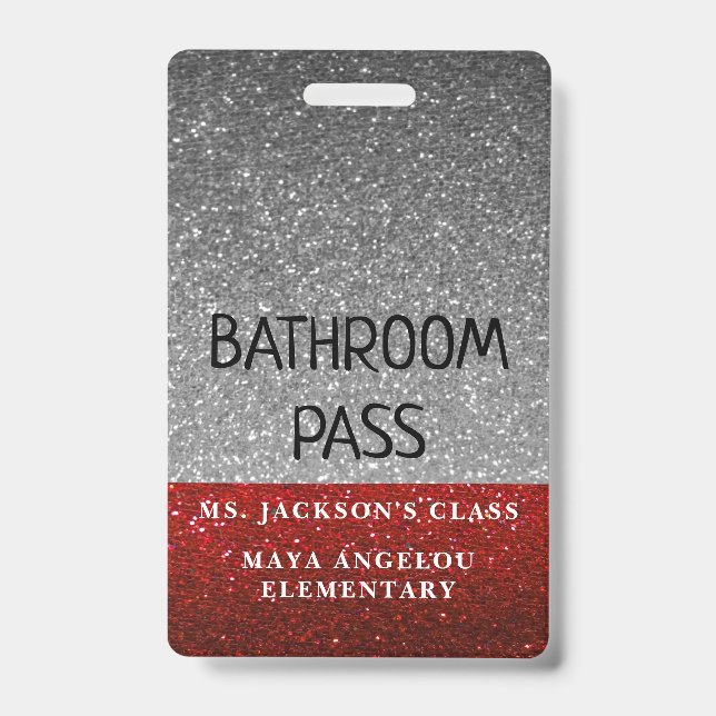 Glitter Back To School Colors Bathroom Hall Pass Badge (Front)