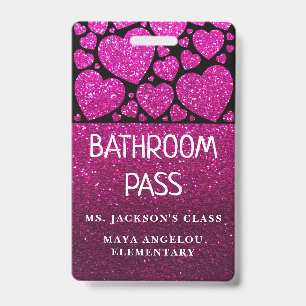 Glitter Back To School Hearts Bathroom Hall Pass Badge