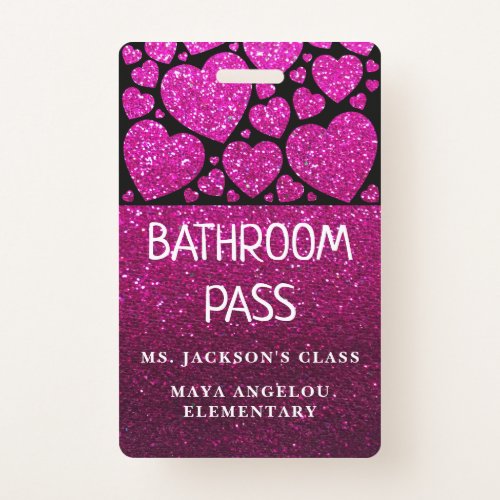 Glitter Back To School Hearts Bathroom Hall Pass Badge