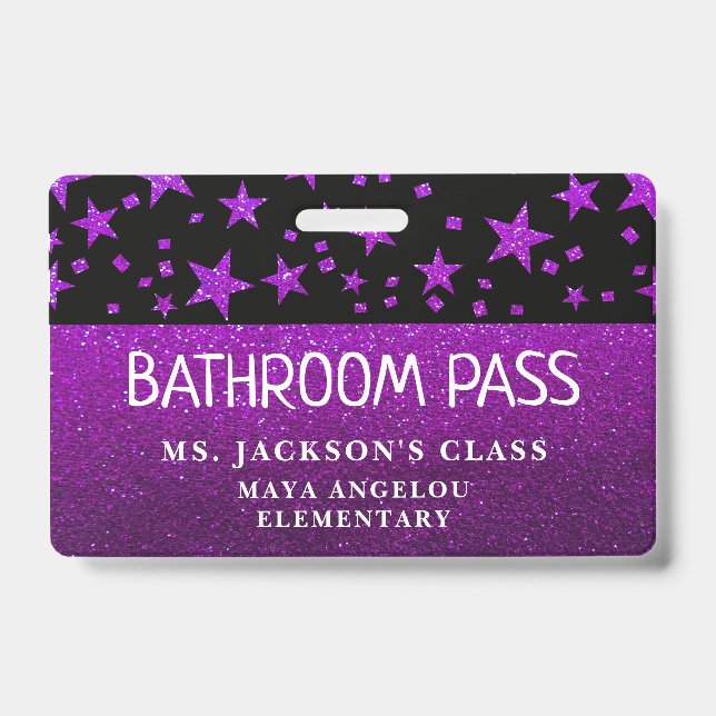 Glitter Back To School Stars Bathroom Hall Pass Badge (Front)