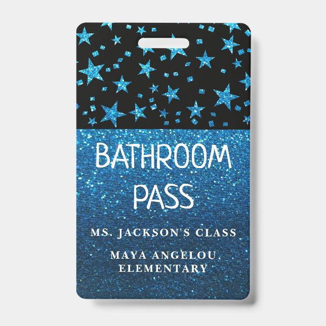 Glitter Back To School Stars Bathroom Hall Pass Badge (Front)