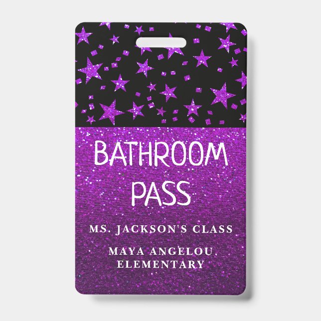 Glitter Back To School Stars Bathroom Hall Pass Badge (Front)