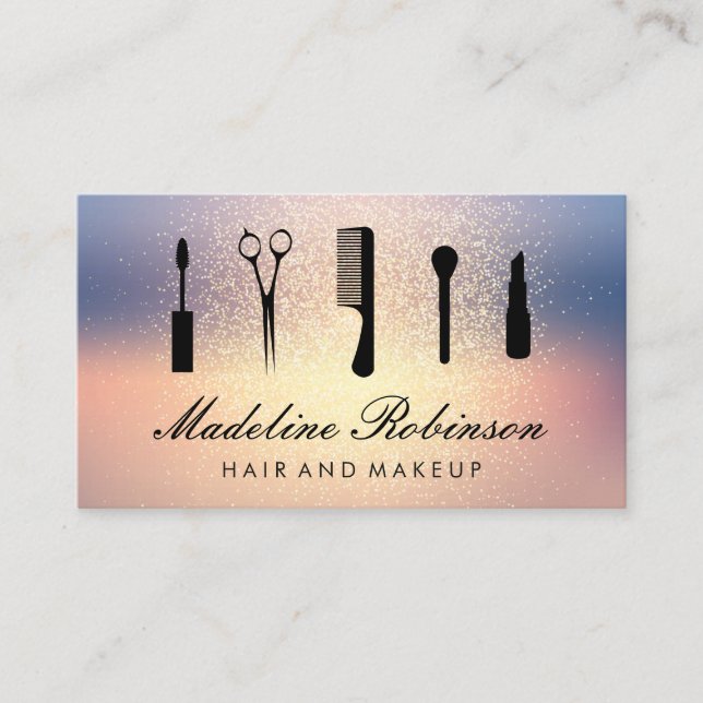 Glitter Background | Makeup and Hair Tools Business Card (Front)