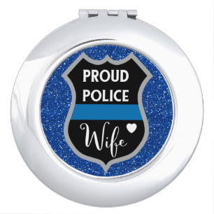 Glitter Badge Proud Police Wife Beauty Gift Compact Mirror