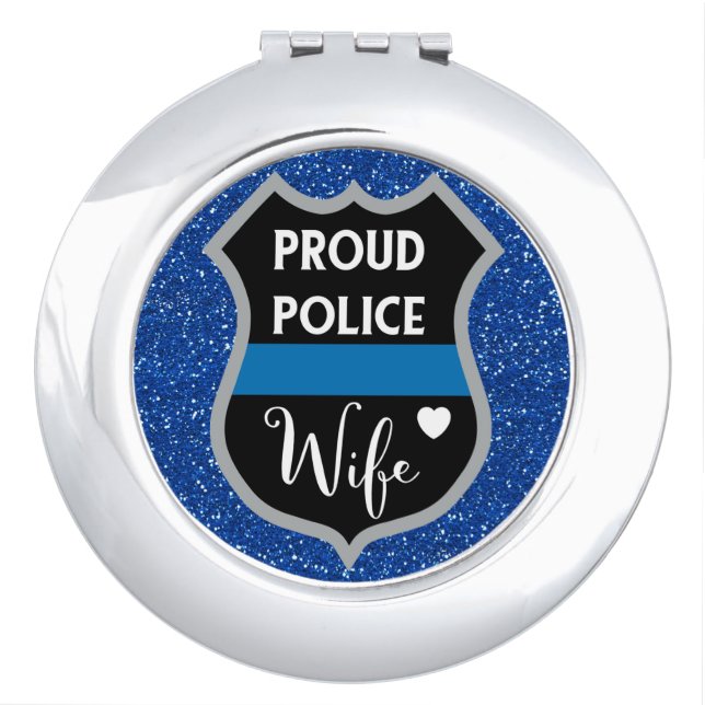 Glitter Badge Proud Police Wife Beauty Gift Compact Mirror (Front)