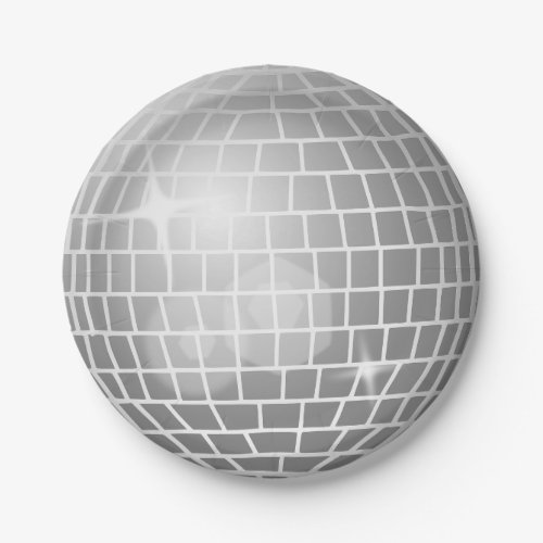 Glitter ball silver retro vintage disco party paper plates