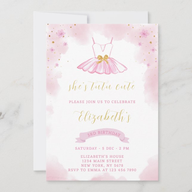 Glitter Ballerina Birthday Invitation (Front)