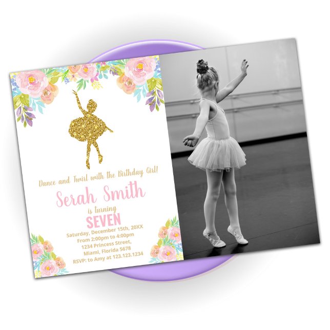Glitter Ballerina Birthday Invitations with photo (Creator Uploaded)