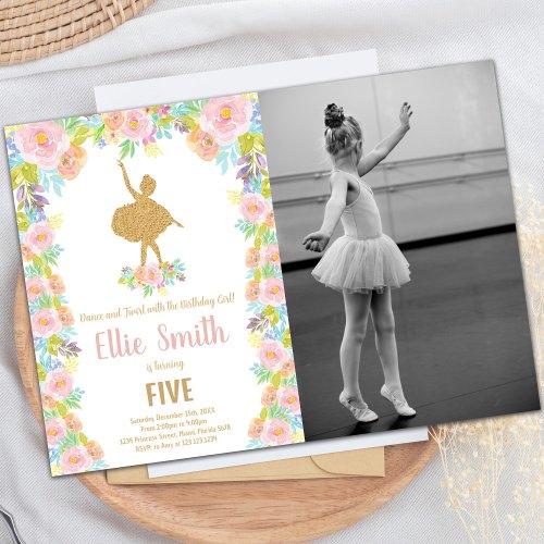 Glitter Ballet Birthday Invitations with photo