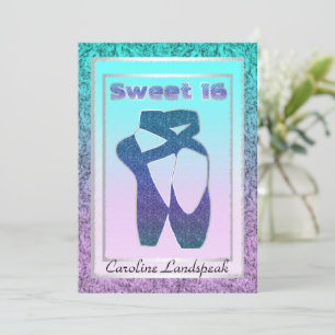 Glitter Ballet Shoes Jewels Pattern Sweet16 Party Invitation