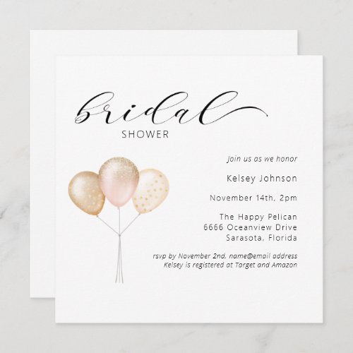 Glitter Balloon Calligraphy Bridal Shower Invitation