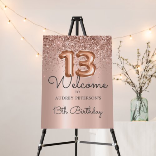 Glitter Balloon Rose Gold 13th Birthday Welcome Foam Board