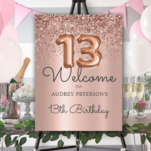 Glitter Balloon Rose Gold 13th Birthday Welcome Foam Board