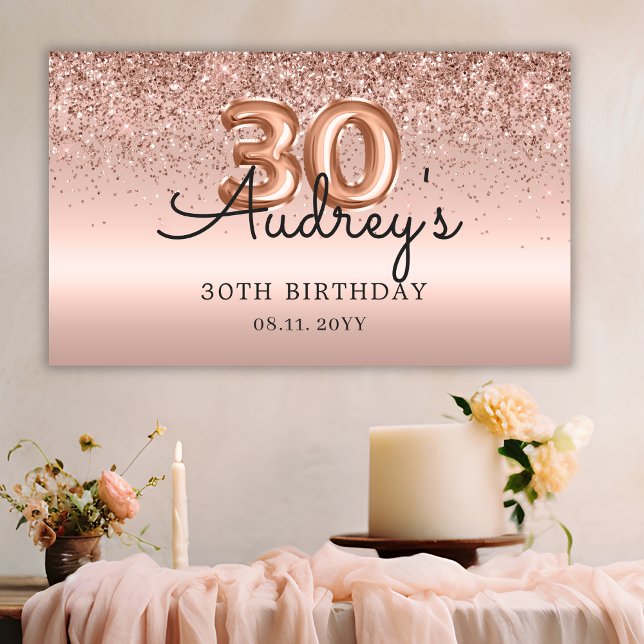 Glitter Balloon Rose Gold 30th Birthday Monogram Banner (Creator Uploaded)