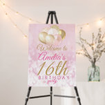 Glitter Balloons 16th Birthday Party Welcome Foam Board<br><div class="desc">A gorgeous blush pink and glitter balloon 16th birthday party sign. This feminine design is the perfect way to welcome guests to a 16th birthday (or any age!) Personalize with our own custom name and age. Pink and gold colored typography on a bubble effect girly background.</div>