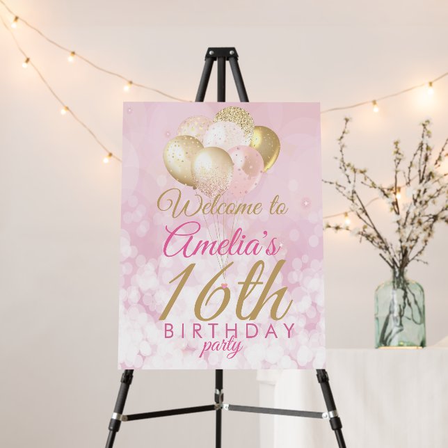 Glitter Balloons 16th Birthday Party Welcome Foam Board (In Situ (Stand))