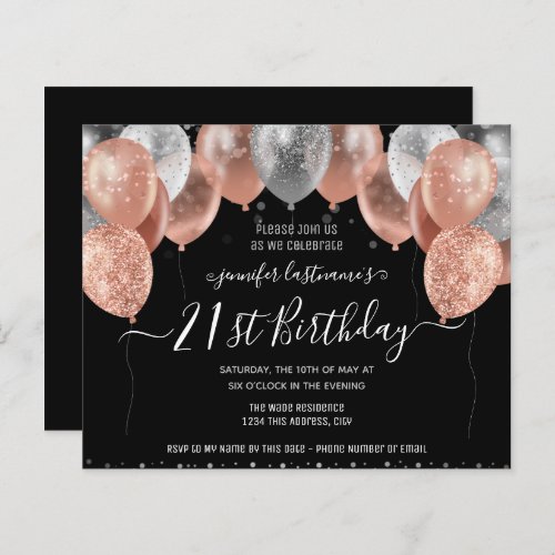 Glitter Balloons 21st Birthday Party Invitations